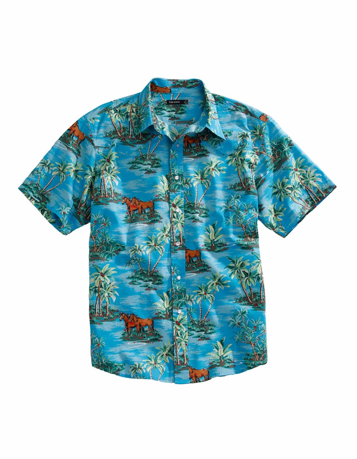 Tin Haul Mens Vintage Hawaiian Blue 100% Cotton S/S Shirt Flexible Shoulder Construction