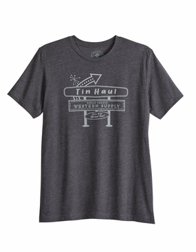 Tin Haul Mens World Famous Sign Grey Cotton Blend S/S T-Shirt Fashion Essential