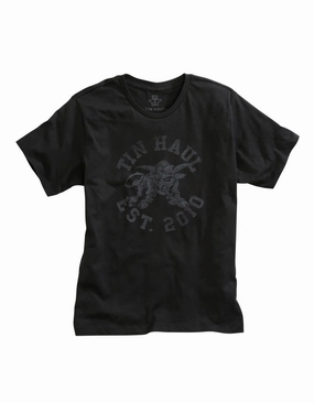 Tin Haul Unisex Black 100% Cotton Angry Bull S/S T-Shirt Soft Stretch Collar