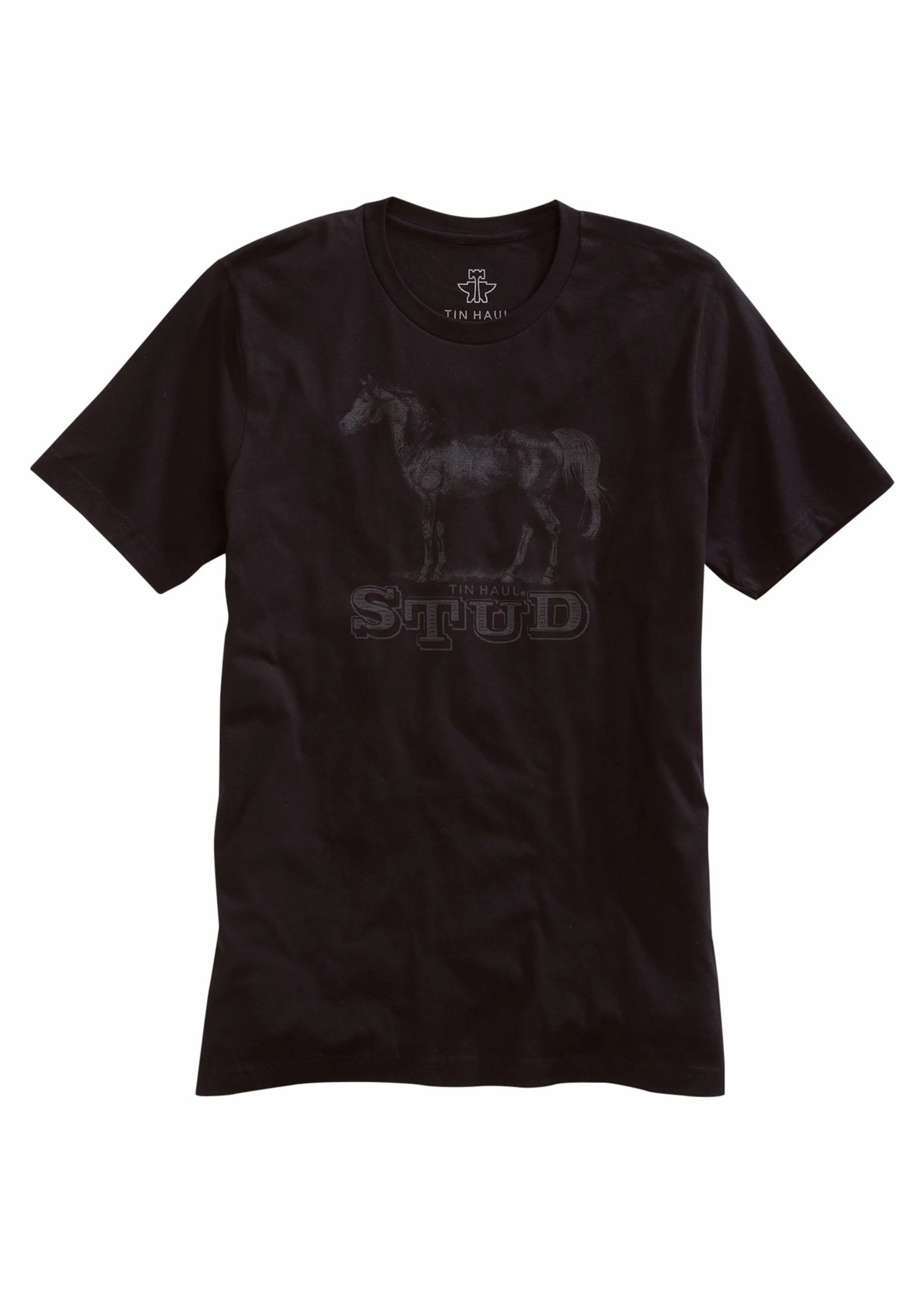 Breathable Layer Urban Style Tin Haul Unisex Black 100% Cotton Stud Horse S/S T-Shirt
