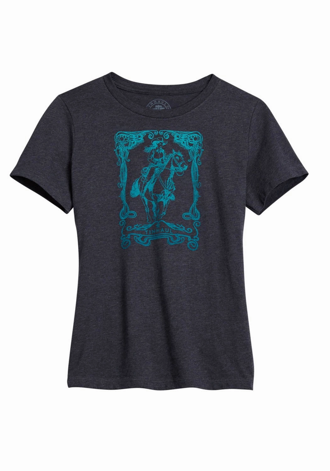 Tin Haul Womens Aqua Ombre Cowgirl Nouveau Charcoal Cotton Blend S/S T-Shirt Timeless elegance