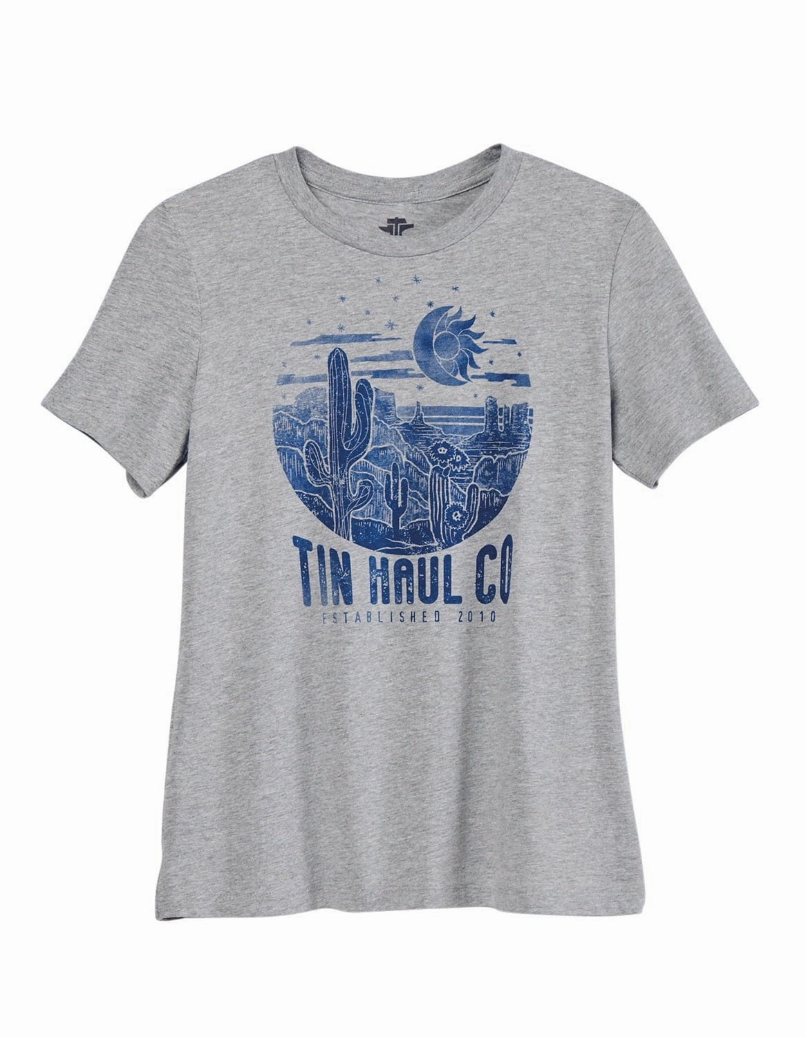 Tin Haul Womens Blue Desert Grey Cotton Blend S/S T-Shirt Flexible Wear