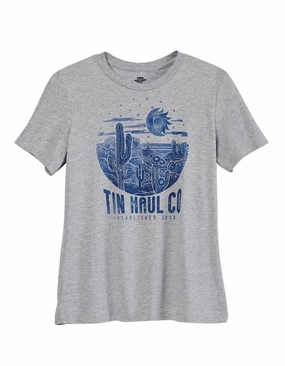 Loose style Tin Haul Womens Blue Desert Grey Cotton Blend S/S T-Shirt