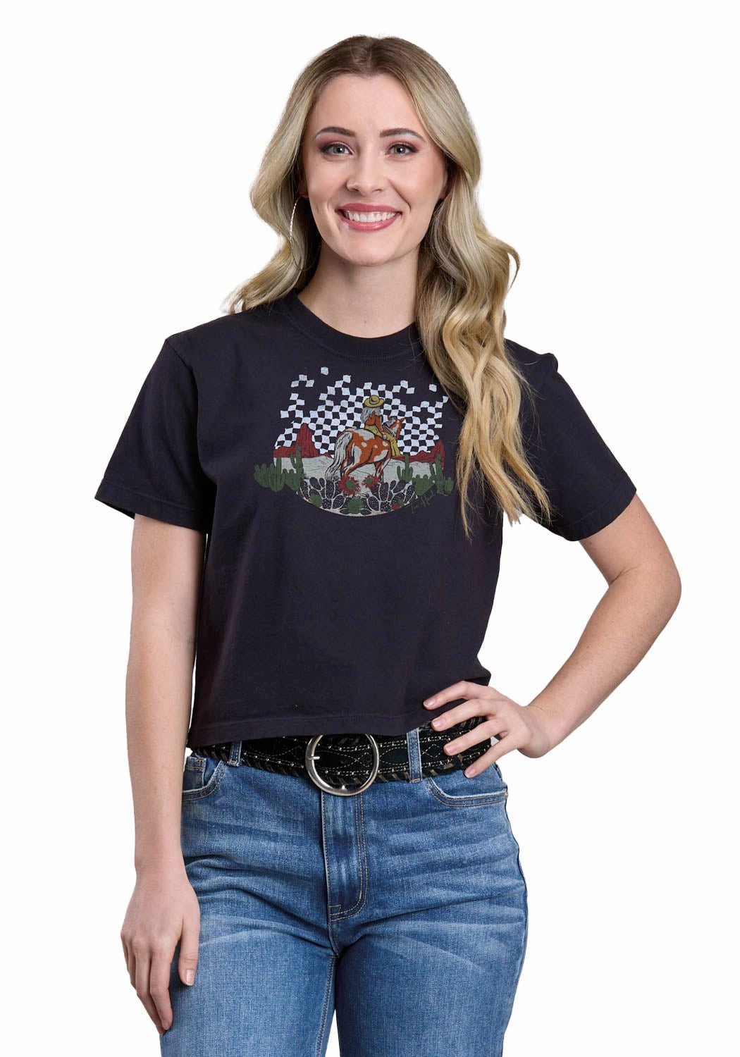 Fashion Forward Design Anti-static Tin Haul Womens Geometric Horserider Black 100% Cotton S/S T-Shirt