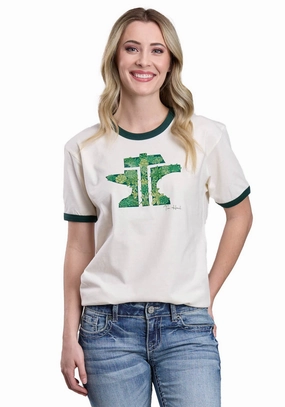 Current Style Tin Haul Womens Green Succulents Anvil Logo Natural 100% Cotton S/S T-Shirt