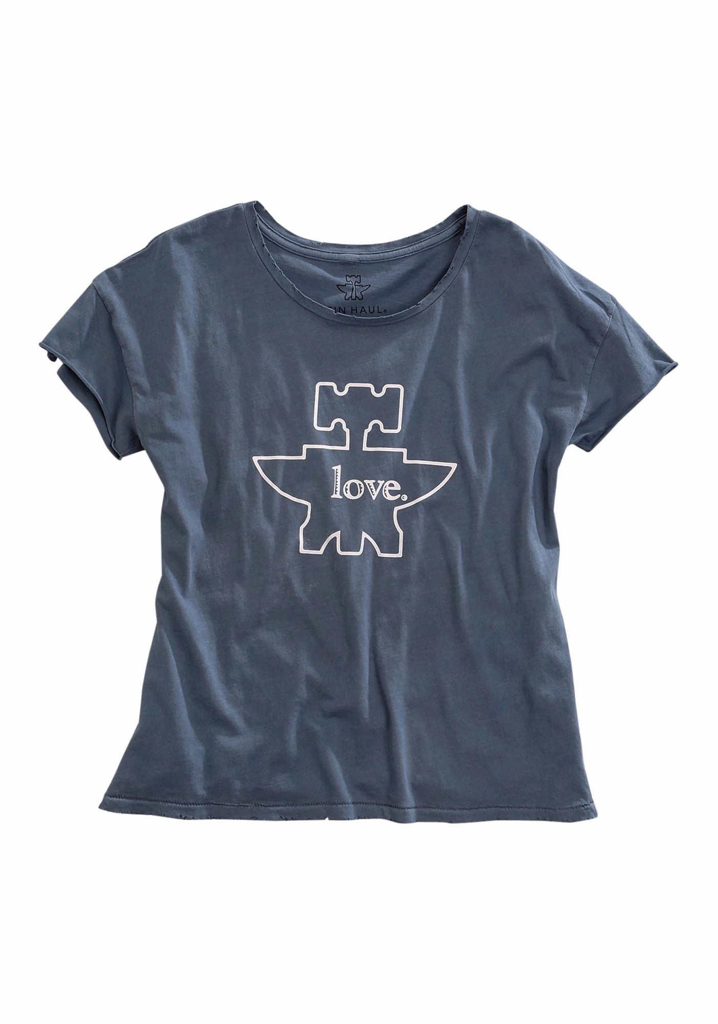 Tin Haul Womens Love Anvil Logo Denim Blue 100% Cotton S/S T-Shirt Runway Inspired Static Dissipating Fiber