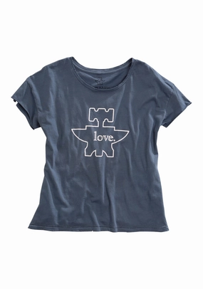 Tin Haul Womens Love Anvil Logo Denim Blue 100% Cotton S/S T-Shirt Eco-friendly