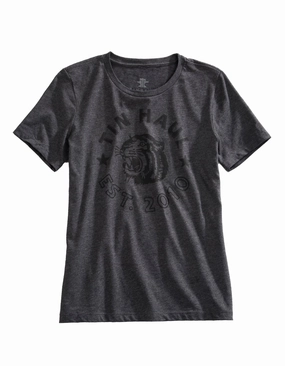 Tin Haul Womens Tiger Head Grey Cotton Blend S/S T-Shirt Casual Sophistication Urban Trend