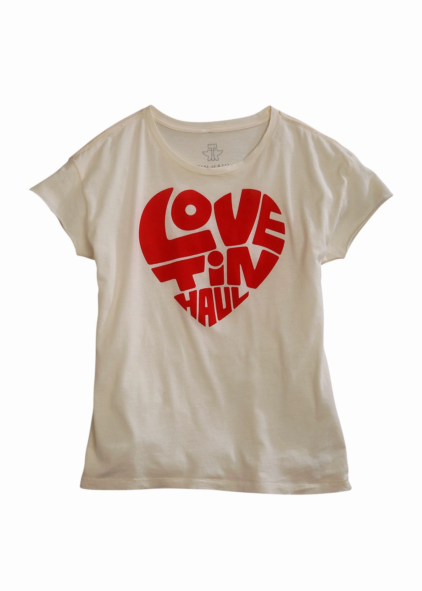 Tin Haul Womens White 100% Cotton Love Heart S/S T-Shirt Beach Ready Creative Professional