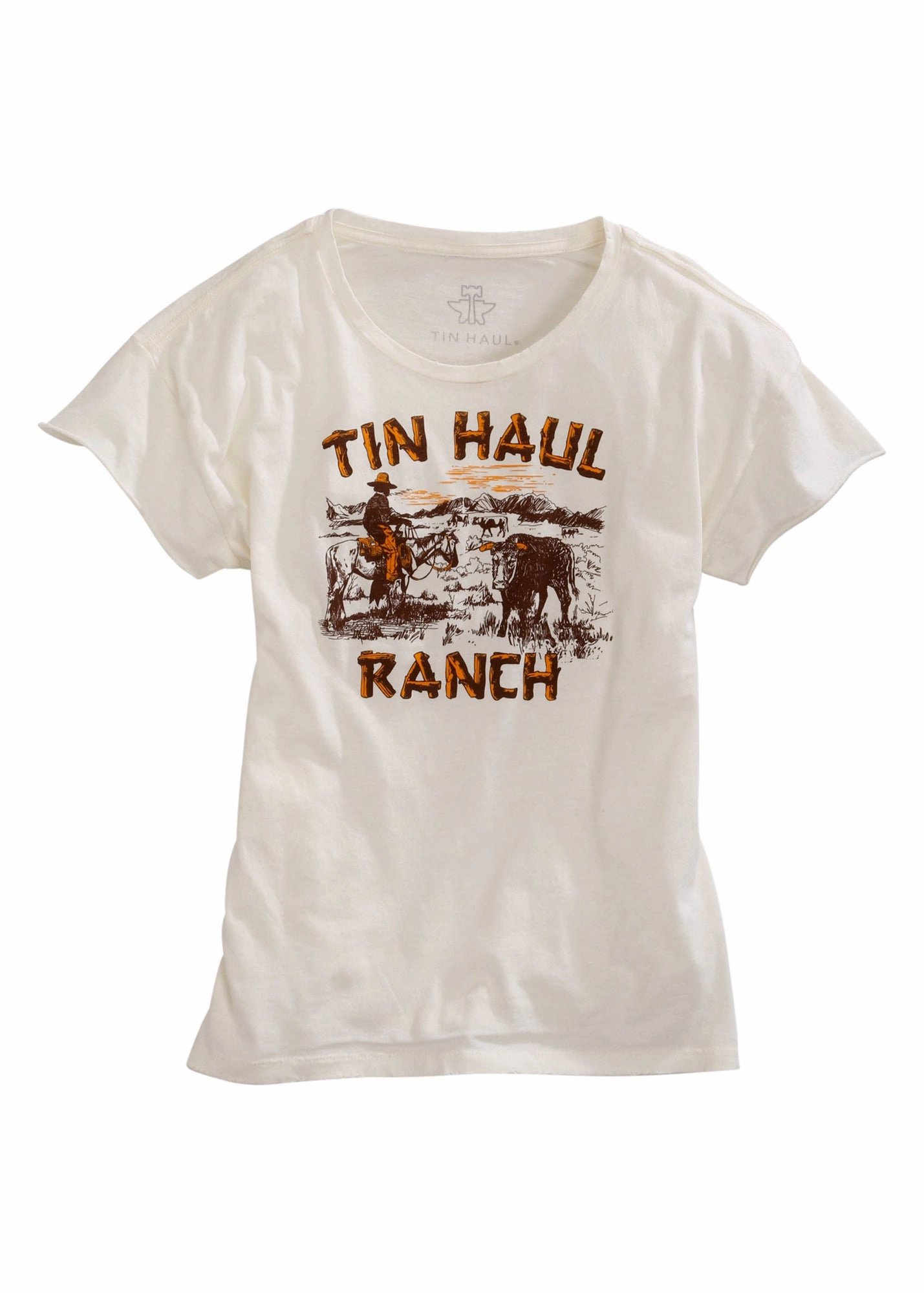 Smooth Finish Tin Haul Womens White 100% Cotton Ranch Scene S/S T-Shirt