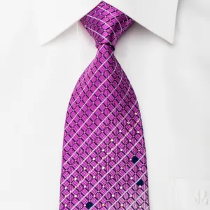 TLS Rhinestone Tie Purple Geometric On Navy With Gold Silver Sparkles