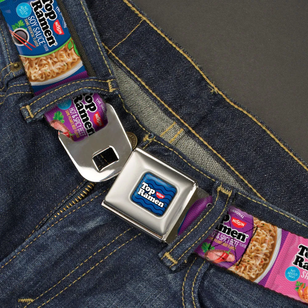 TOP RAMEN Noodle Wave Full Color Blue/Black/White Seatbelt Belt - Top Ramen Vivid Flavor Blocks Multi Color Webbing