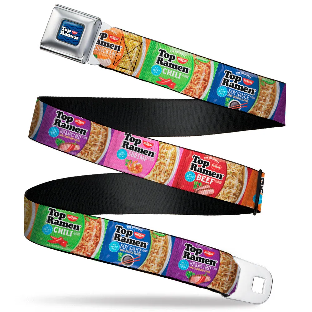 TOP RAMEN Noodle Wave Full Color Blue/Black/White Seatbelt Belt - Top Ramen Vivid Flavor Blocks Multi Color Webbing