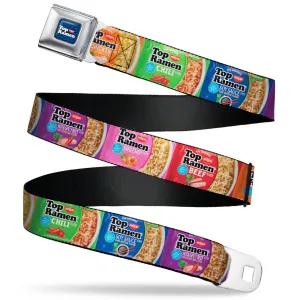 TOP RAMEN Noodle Wave Full Color Blue/Black/White Seatbelt Belt - Top Ramen Vivid Flavor Blocks Multi Color Webbing