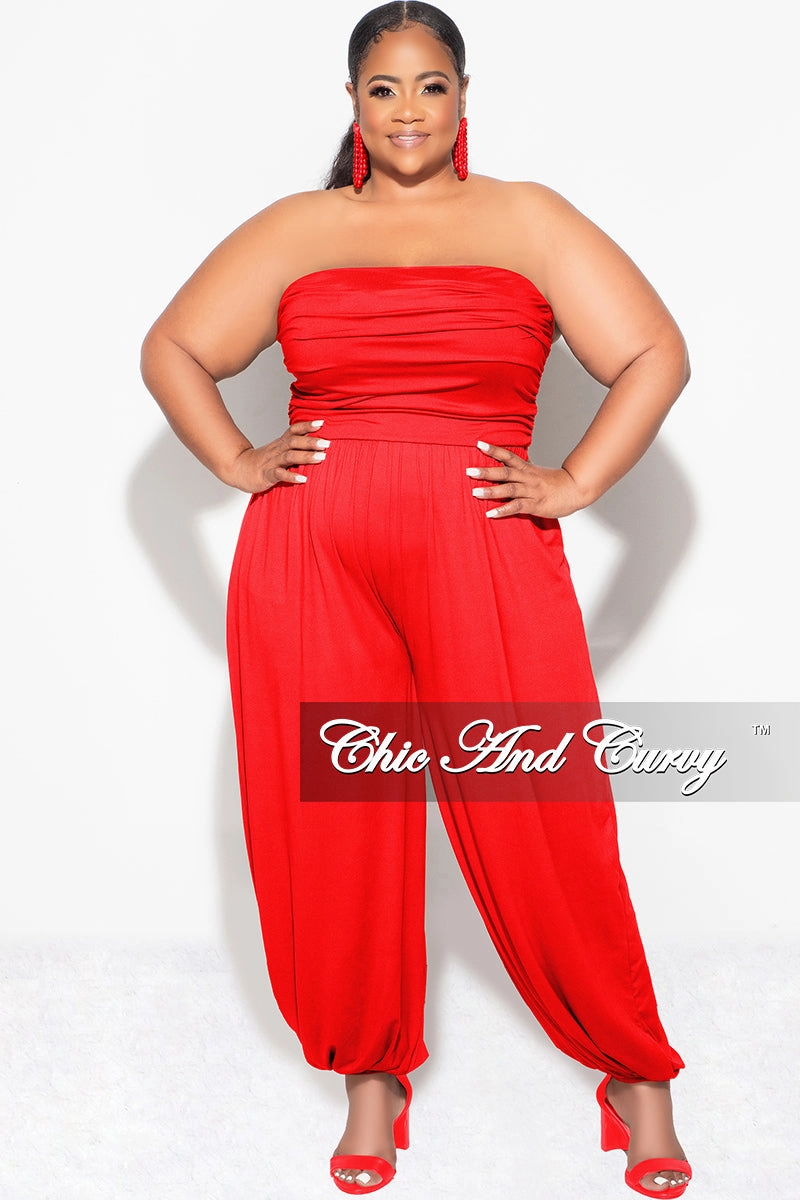Final Sale Plus Size Strapless Jumpsuit in Red Easy Fit Design Practical Wear