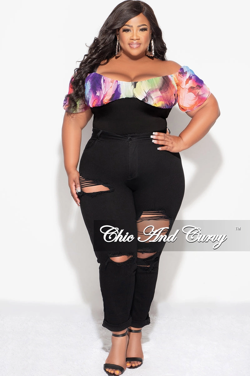 Body Sculpting Light Fit Final Sale Plus Size Off the Shoulder Bodysuit in Multi Color Floral Print