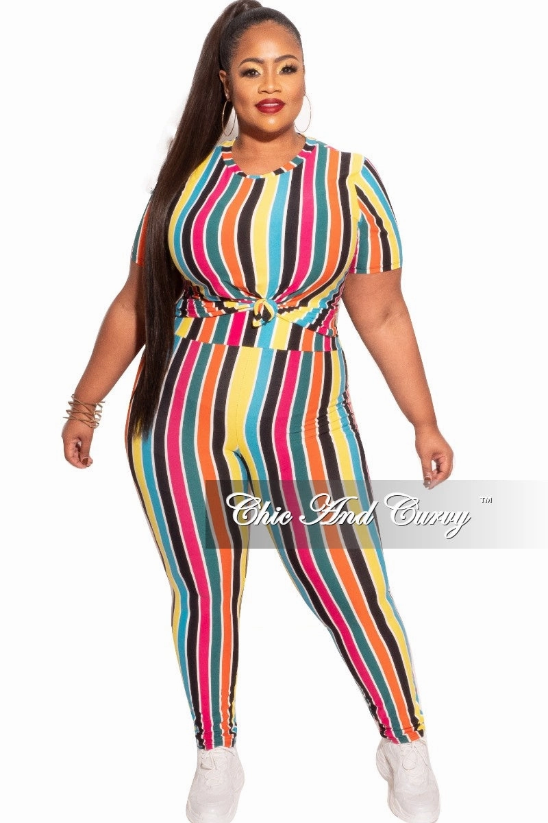 Final Sale Plus Size 2-Piece Top and Pants Set in Multicolor Stripe Print Freedom Move OdorResistantTreatment