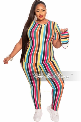 Compact Storage Dynamic Flex Panels Final Sale Plus Size 2-Piece Top and Pants Set in Multicolor Stripe Print