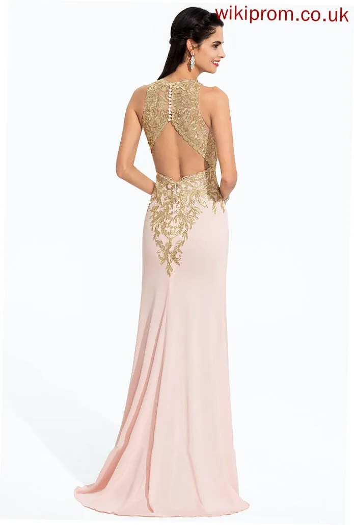 Train Sweep With Neck Jersey Prom Dresses Scoop April Sequins Sheath/Column Lace