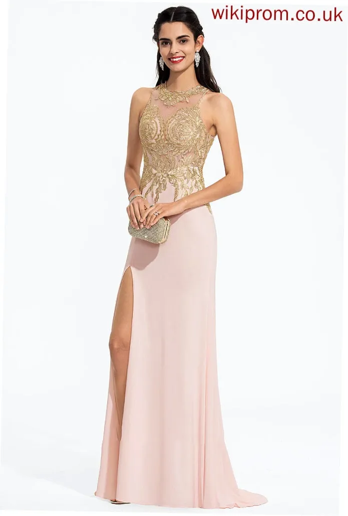 Train Sweep With Neck Jersey Prom Dresses Scoop April Sequins Sheath/Column Lace