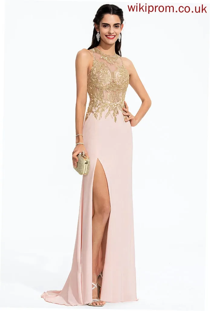 Train Sweep With Neck Jersey Prom Dresses Scoop April Sequins Sheath/Column Lace