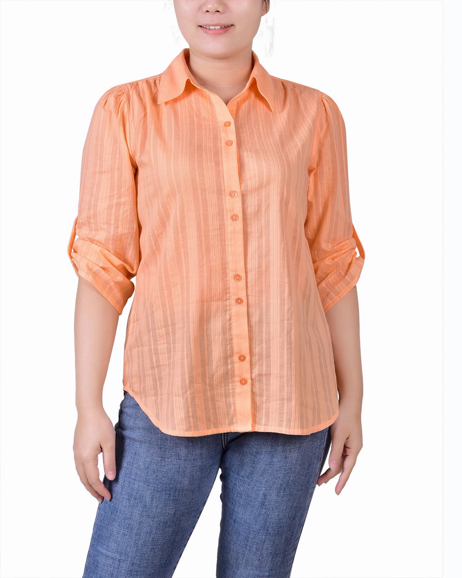 Water resistant coating UV Protective Layer 3/4 Roll Tab Sleeve Cotton Blouse