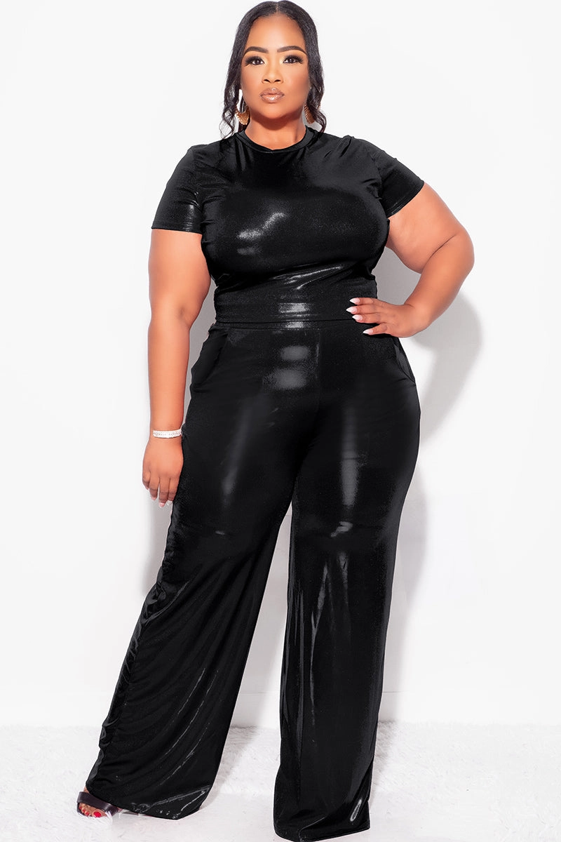 Flex Wear Design Weekend Wear Final Sale Plus Size 2pc Crop Top & Palazzo Pant Set in Black