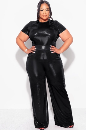 Final Sale Plus Size 2pc Crop Top & Palazzo Pant Set in Black QuickDryTechnology Elastic Cuff
