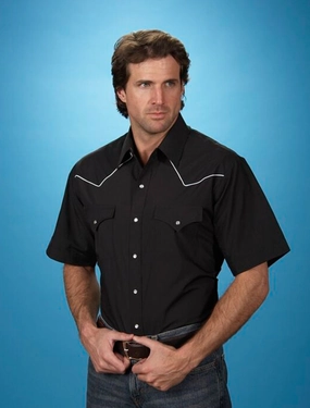 Ely & Walker Mens Solid Black Western Shirt S/S Poly/Cotton Lightweight Comfort Stretchable Cloth