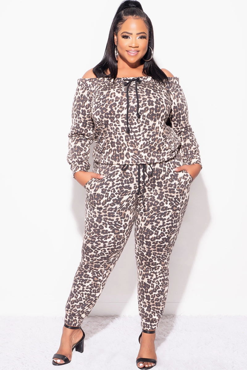 Everyday Comfort Quick Slip Final Sale Plus Size 2-Piece Off the Shoulder Top and Pants Set in Animal Print