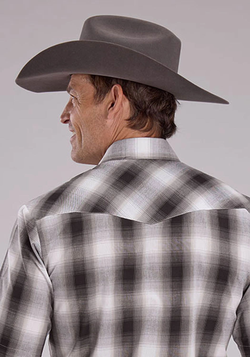 Zip Front Roper Mens 2486 Western Plaid Grey/White Cotton Blend S/S Shirt