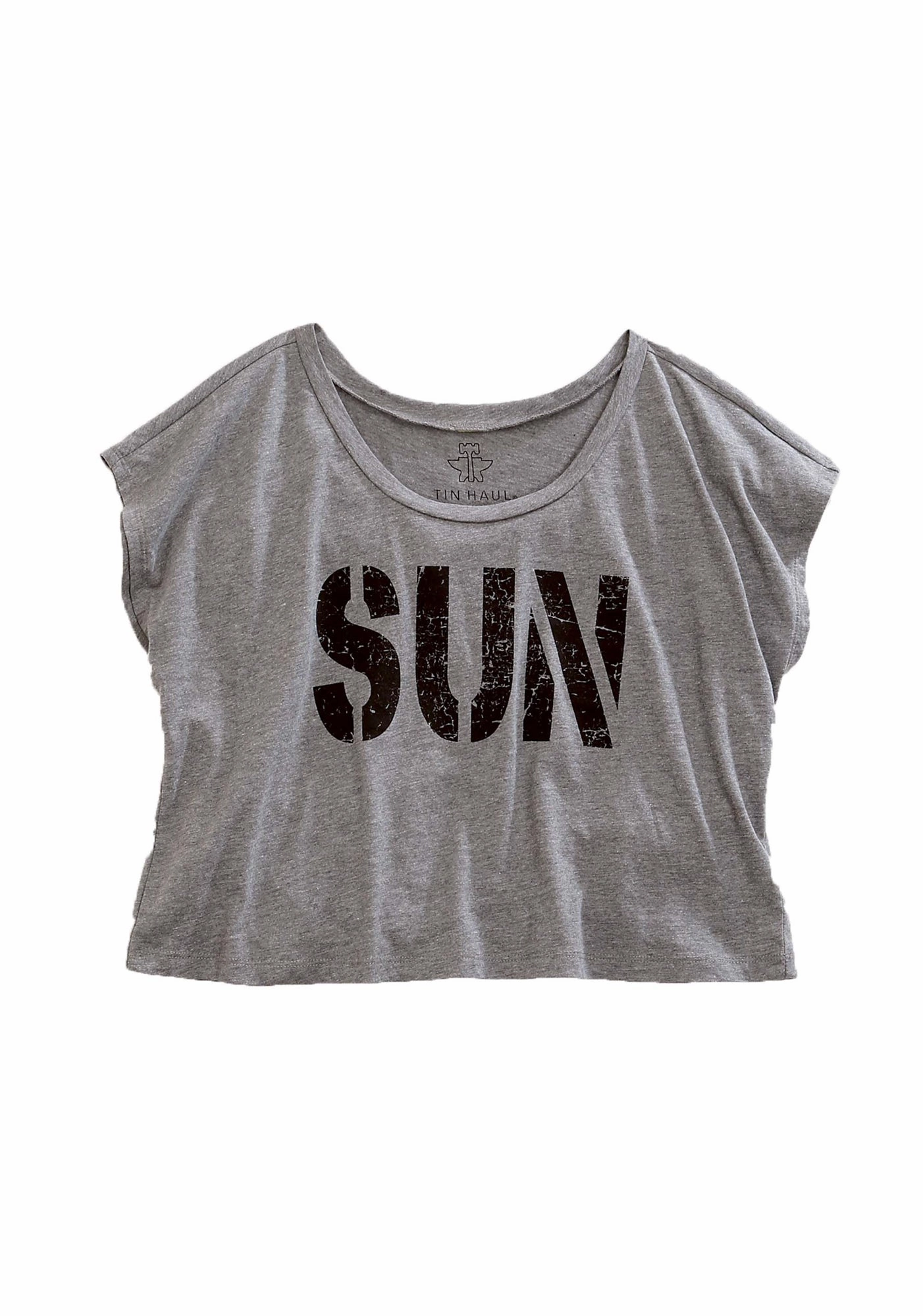 Tin Haul Womens SUN Crop Top Grey Cotton Blend S/S T-Shirt Trend-Driven