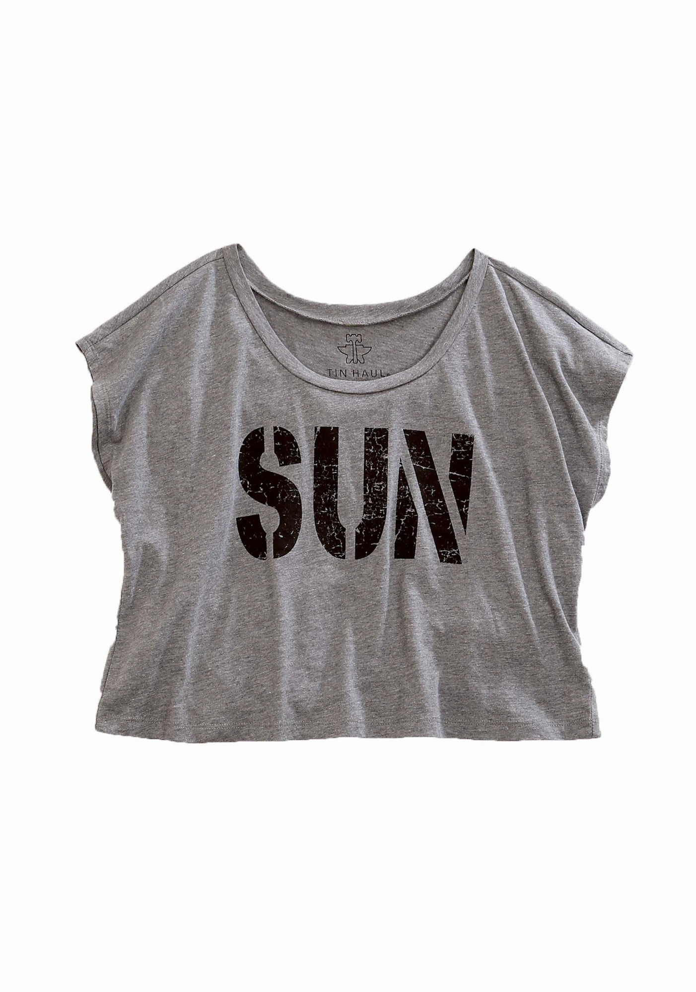 Moisture Management Tech Minimalist Closure Tin Haul Womens SUN Crop Top Grey Cotton Blend S/S T-Shirt