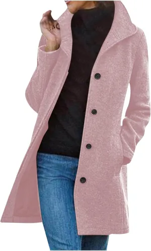 Trench Coat Women Faux Wool Single Breasted Pea Coat Mid Length Oversized Loose Long Trench Coat Dress Coat