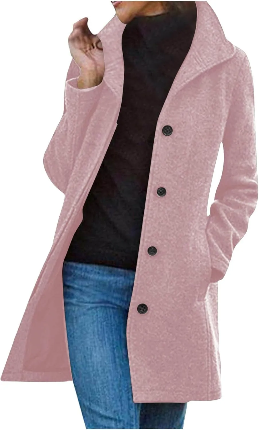 Trench Coat Women Faux Wool Single Breasted Pea Coat Mid Length Oversized Loose Long Trench Coat Dress Coat