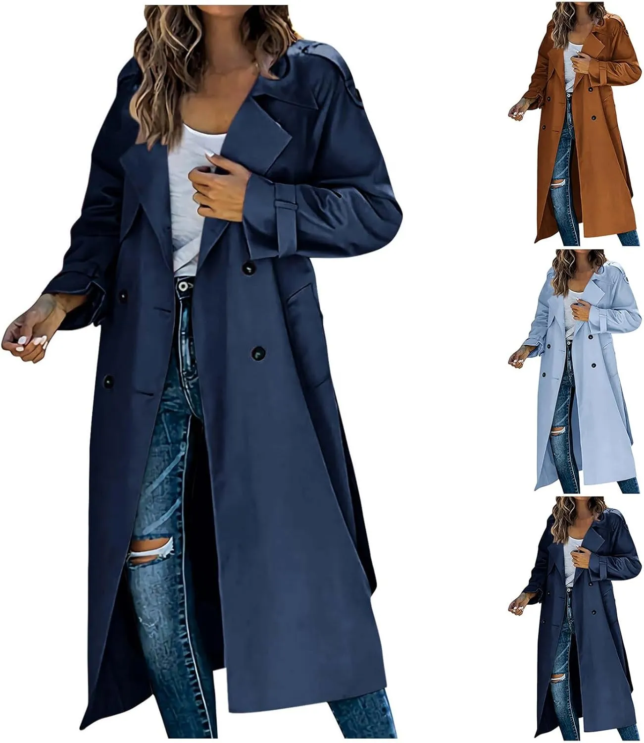 Trench Coat Women Waterproof Double Breasted Long Coats Trendy Notch Collar Jackets Fall Windbreaker with Pockets