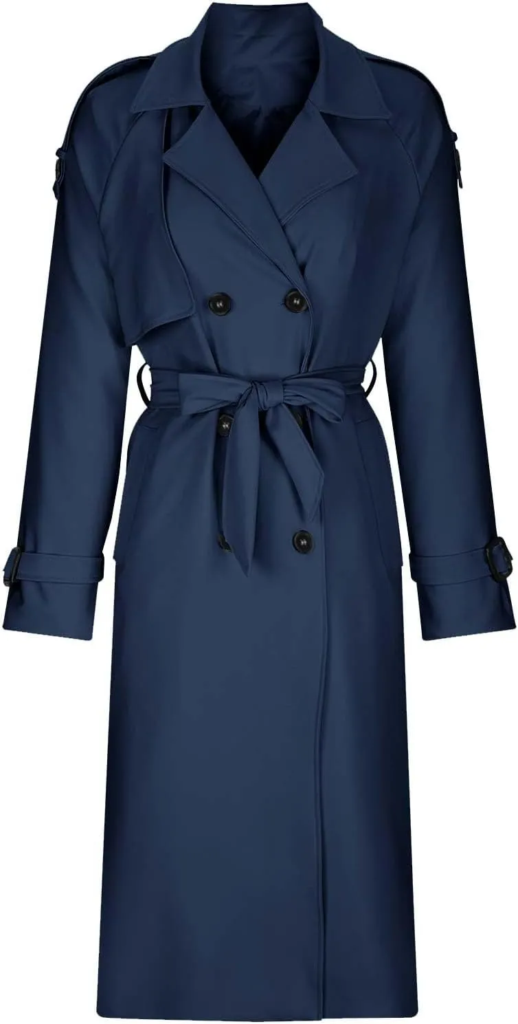 Trench Coat Women Waterproof Double Breasted Long Coats Trendy Notch Collar Jackets Fall Windbreaker with Pockets