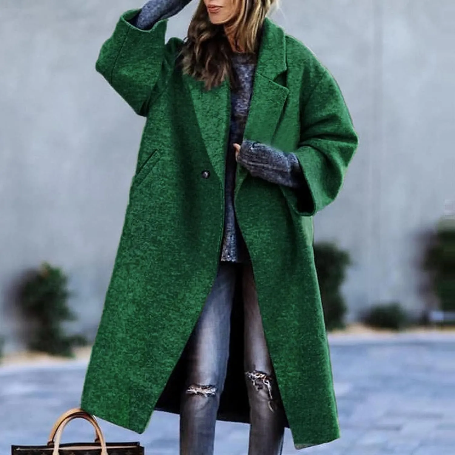 Trench Coats for Women Plus Size Overcoats Fashion Notched Collar Long Cardigan Oversized Button Jackets with Pockets