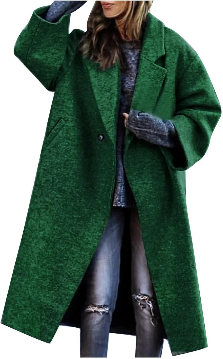 Trench Coats for Women Plus Size Overcoats Fashion Notched Collar Long Cardigan Oversized Button Jackets with Pockets