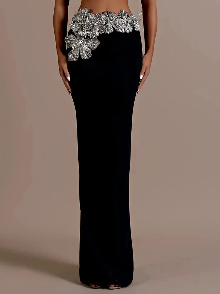 Trend4us Women's Chic Asymmetric Flower Two-Piece Skirt Suit