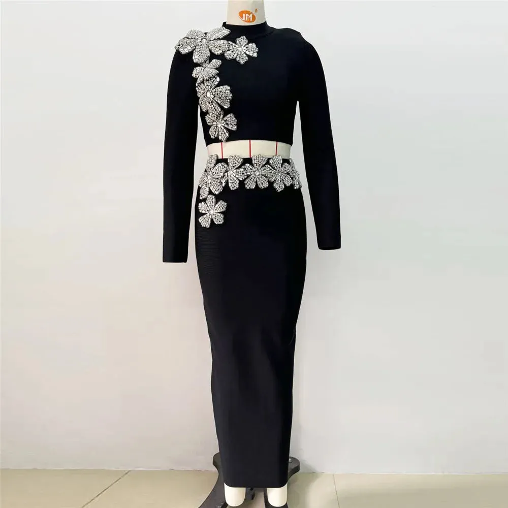 Trend4us Women's Chic Asymmetric Flower Two-Piece Skirt Suit