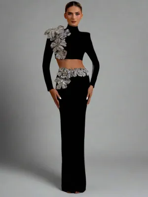Trend4us Women's Chic Asymmetric Flower Two-Piece Skirt Suit