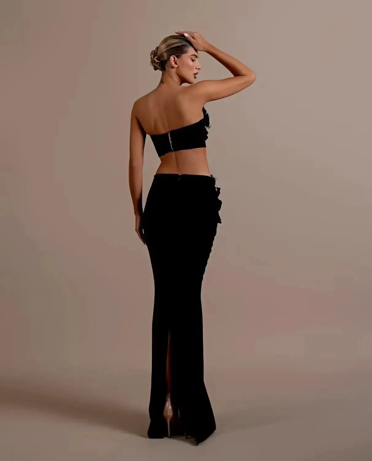 Trend4us Women's Crystal Applique Two-Piece Skirt Suits
