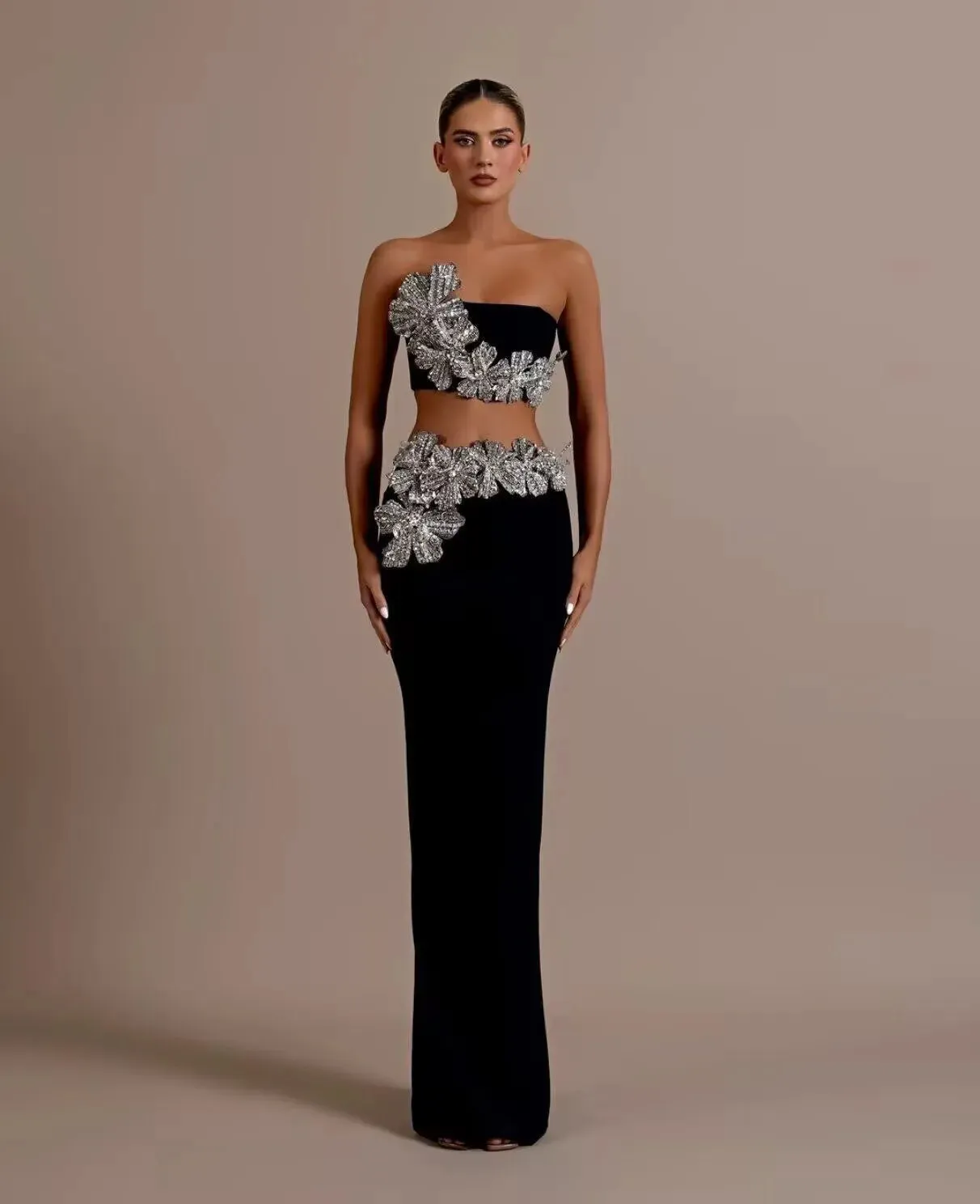 Trend4us Women's Crystal Applique Two-Piece Skirt Suits