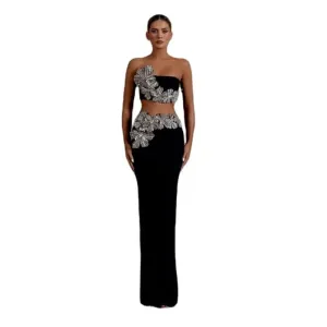 Trend4us Women's Crystal Applique Two-Piece Skirt Suits