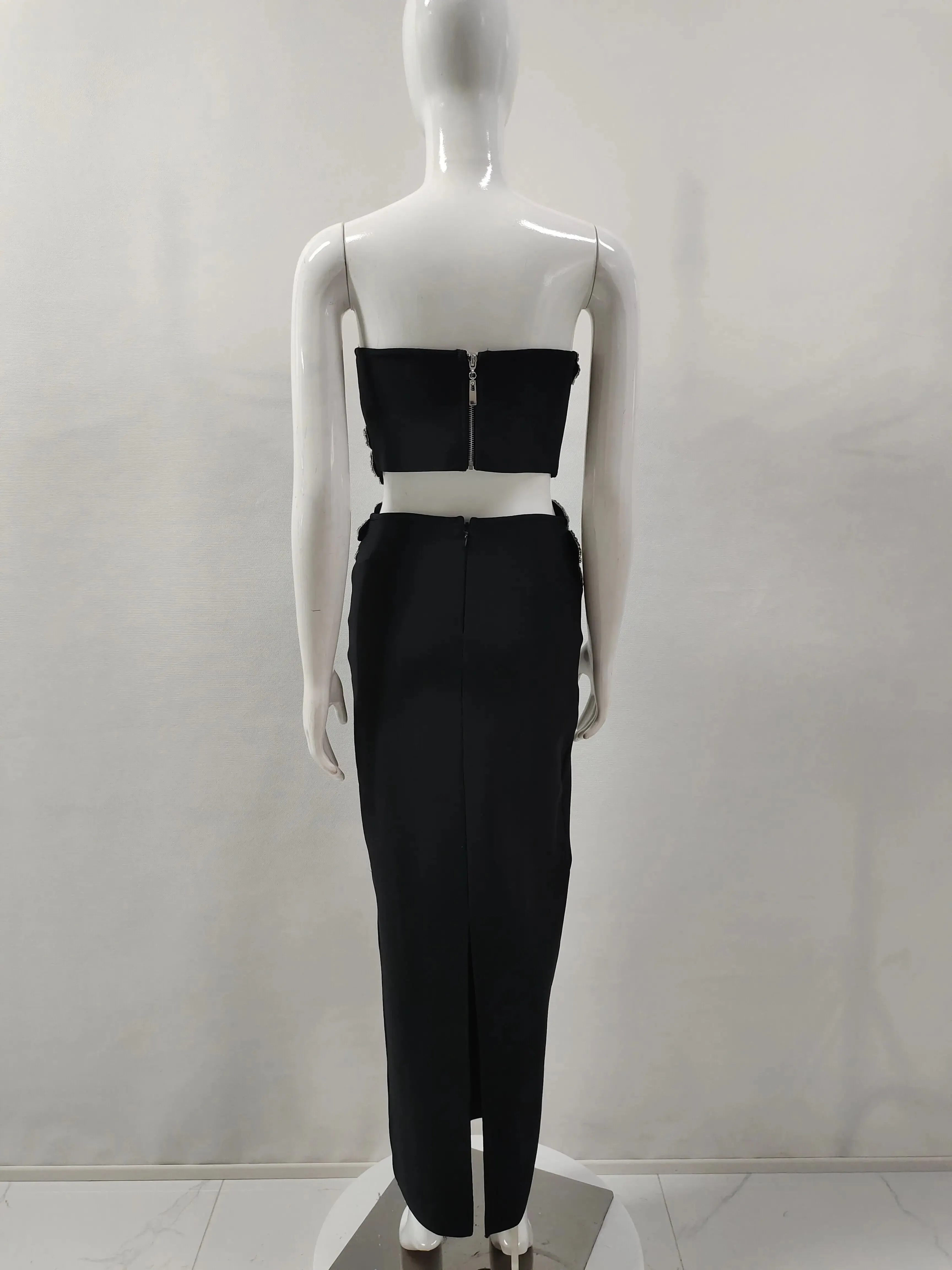Trend4us Women's Crystal Applique Two-Piece Skirt Suits