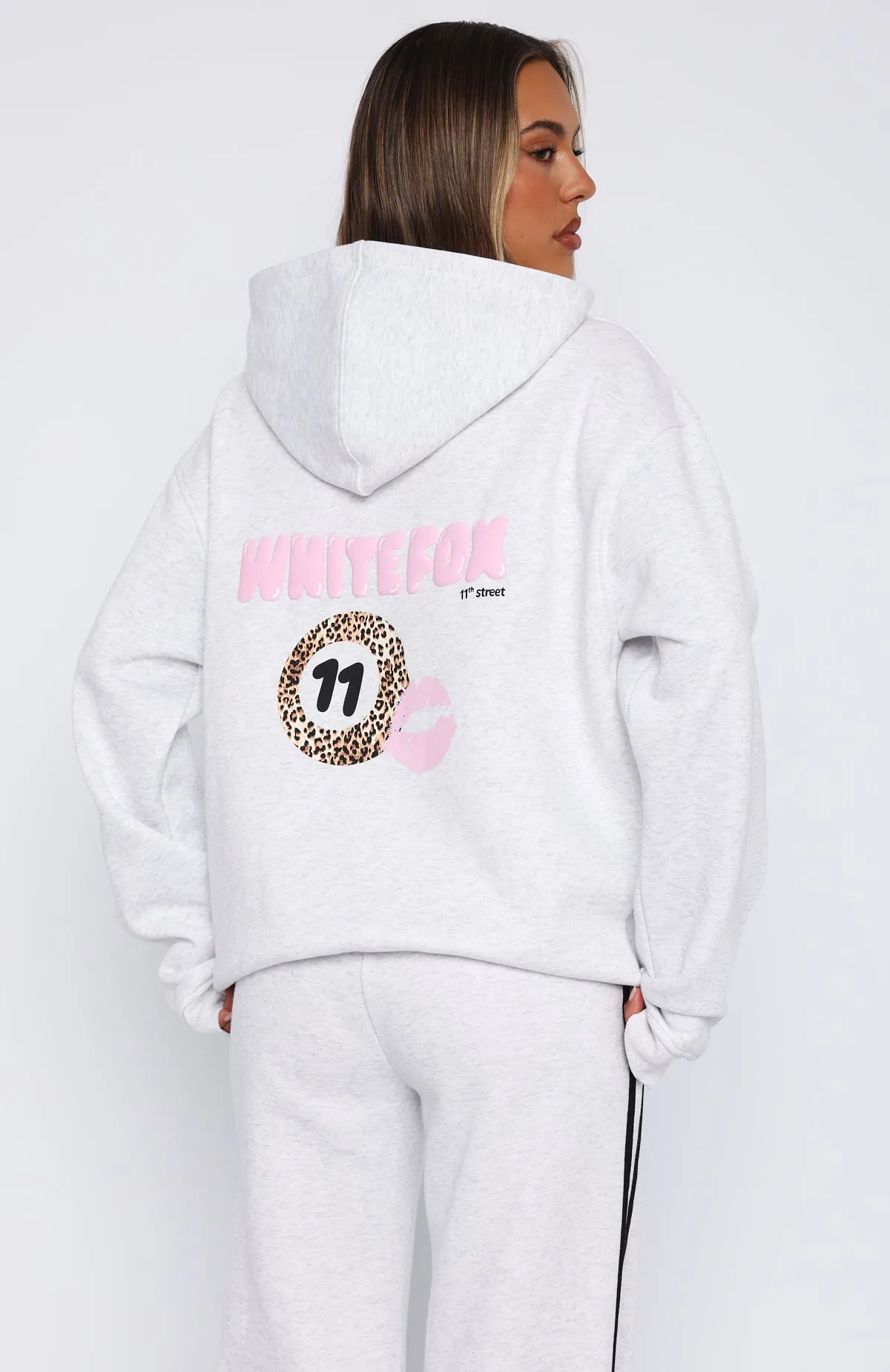 11th Street She's So Lucky Oversized Hoodie Leopard Splice Stretch Knit Backing Warm Classic