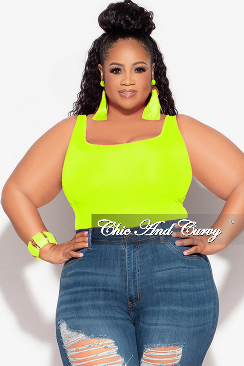Neutral Style Final Sale Plus Size Camisole with Thick Straps in Neon Lime (Top Only)