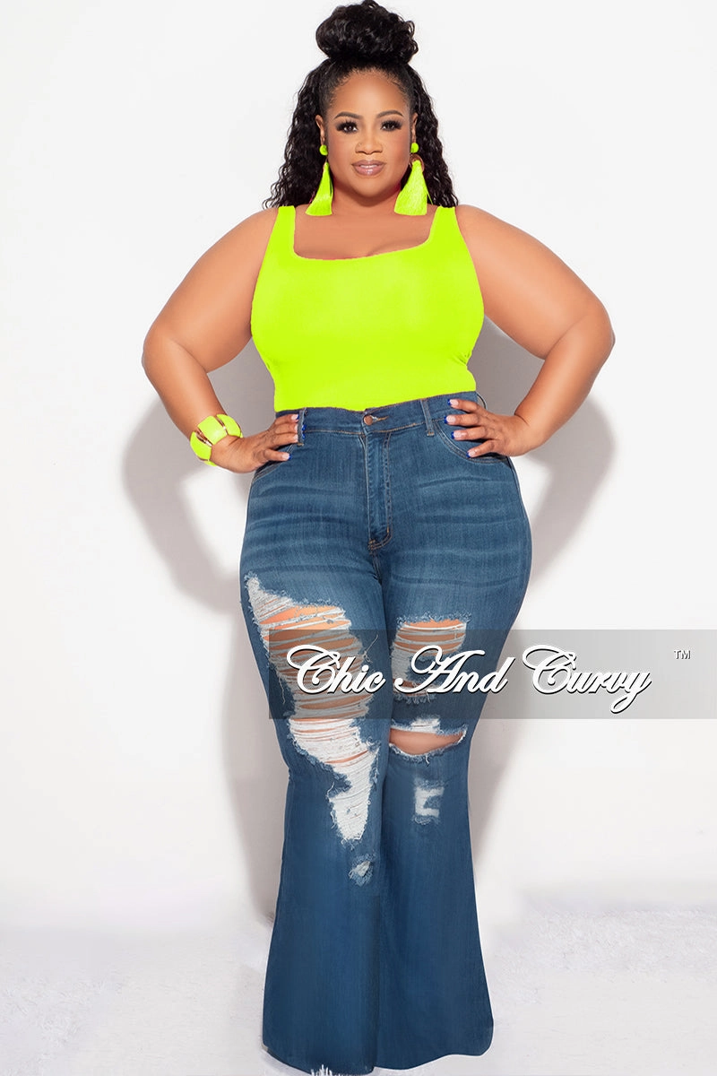Final Sale Plus Size Camisole with Thick Straps in Neon Lime (Top Only) Quick-Dry Fabric