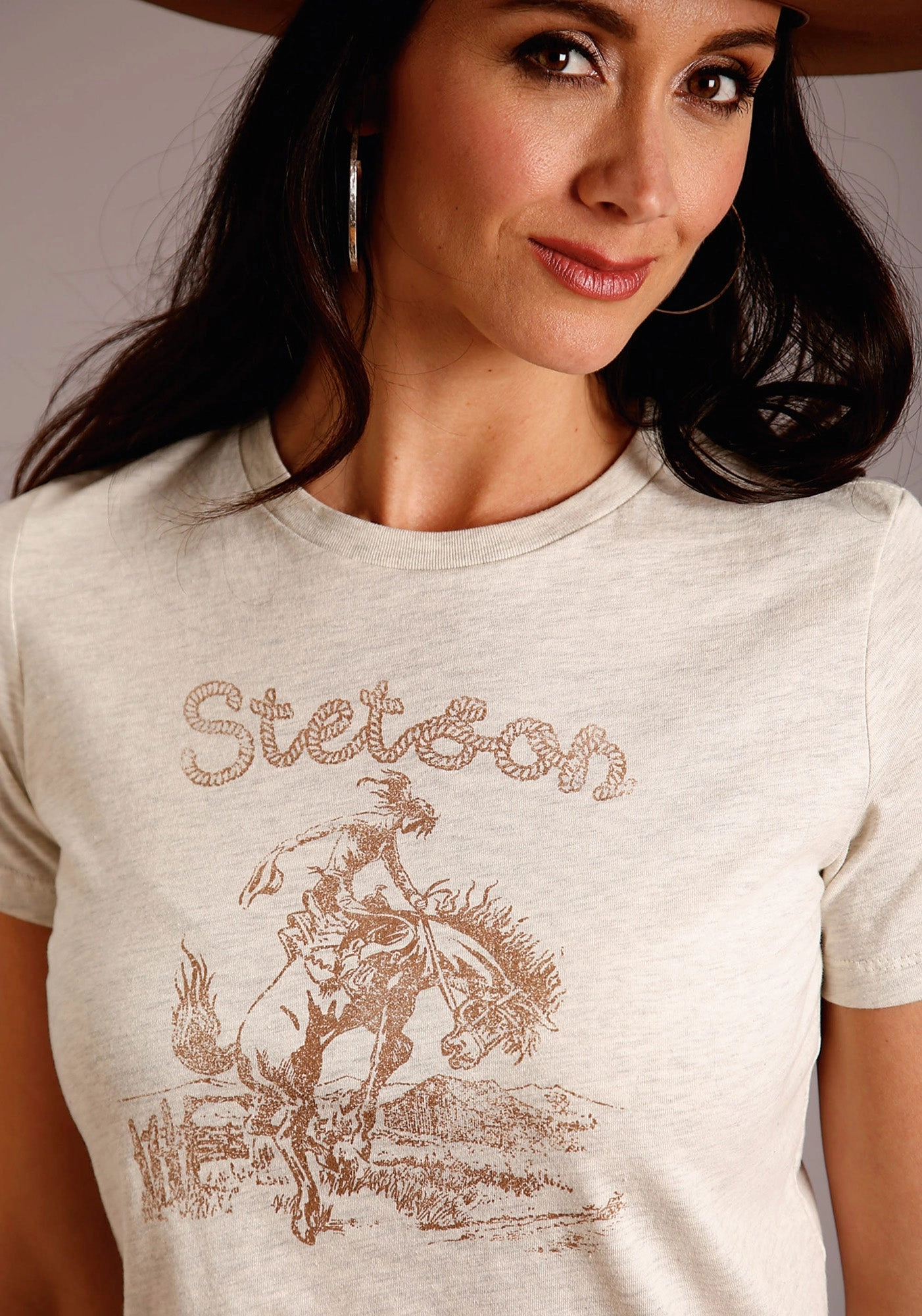 Eco friendly materials Stetson Womens White Cotton Blend Bucking Horse S/S T-Shirt